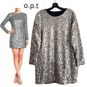 O.P.T. by Anthropologie NEW Glam Oversized Allover Sequins Mini Dress S